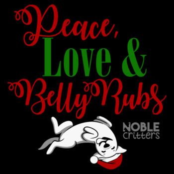 PEACE, LOVE AND BELLY RUBS - PREMIUM WOMEN'S FITTED S/S VNECK TEE - BLACK Design