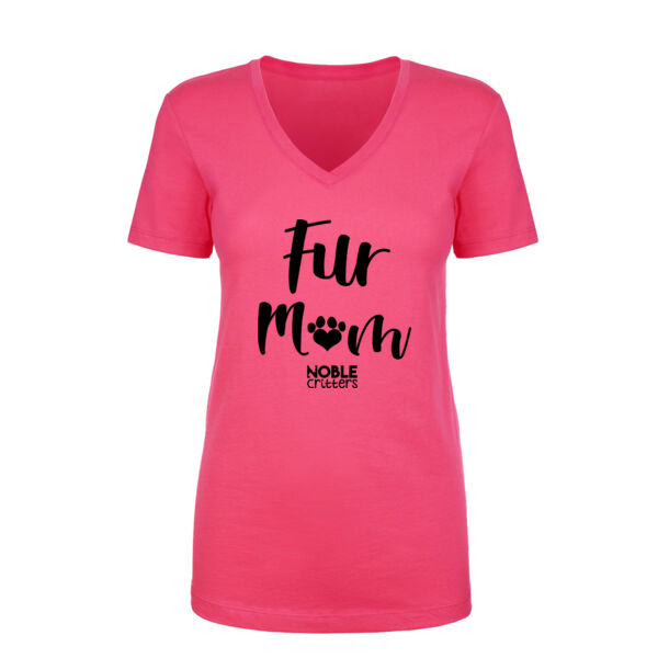 FUR MOM - PREMIUM WOMEN'S FITTED S/S V-NECK TEE - RASPBERRY Thumbnail
