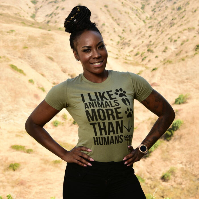 I LIKE ANIMALS MORE THAN HUMANS - PREMIUM WOMEN'S FITTED S/S TEE - LIGHT OLIVE Thumbnail