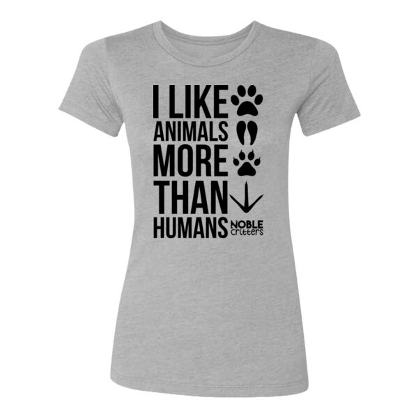 I LIKE ANIMALS MORE THAN HUMANS - PREMIUM WOMEN'S FITTED S/S TEE - LIGHT GRAY HEATHER Thumbnail