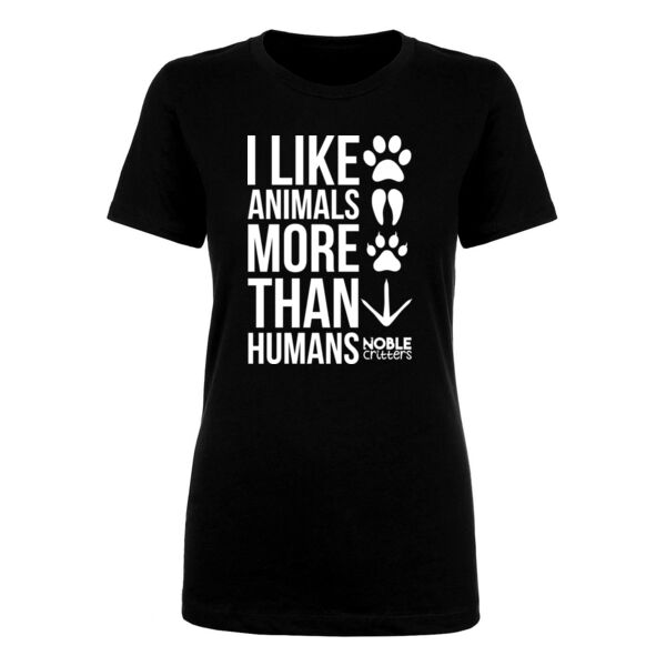 I LIKE ANIMALS MORE THAN HUMANS - PREMIUM WOMEN'S FITTED S/S TEE - BLACK Thumbnail