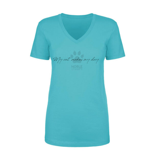 MY CAT MAKES MY DAY - WOMEN'S PREMIUM FITTED S/S V-NECK TEE - TAHITI BLUE Thumbnail