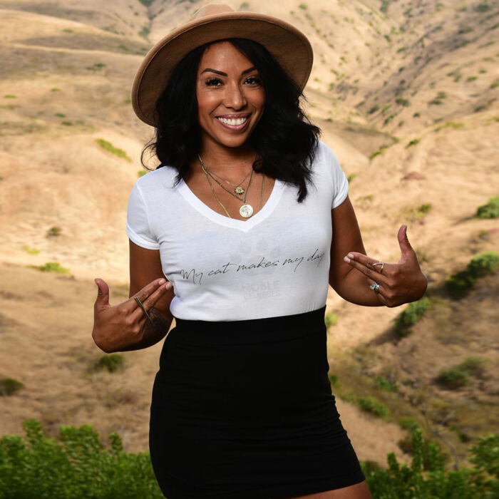 MY CAT MAKES MY DAY - WOMEN'S PREMIUM FITTED S/S V-NECK TEE - WHITE Thumbnail