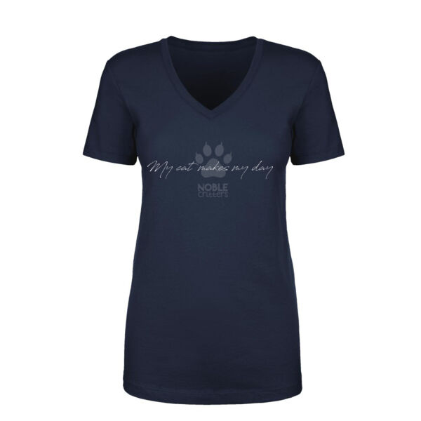 MY CAT MAKES MY DAY - WOMEN'S PREMIUM FITTED S/S V-NECK TEE - MIDNIGHT NAVY Thumbnail