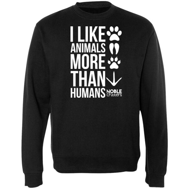 I LIKE ANIMALS MORE THAN HUMANS - PREMIUM UNISEX CREW NECK SWEATSHIRT - BLACK Thumbnail