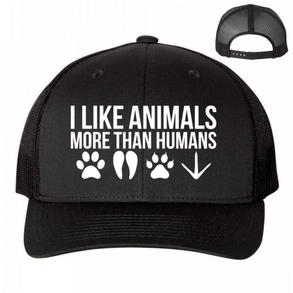 I LIKE ANIMALS MORE THAN HUMANS - PREMIUM ADJUSTABLE MESH BACK HAT - BLACK Thumbnail