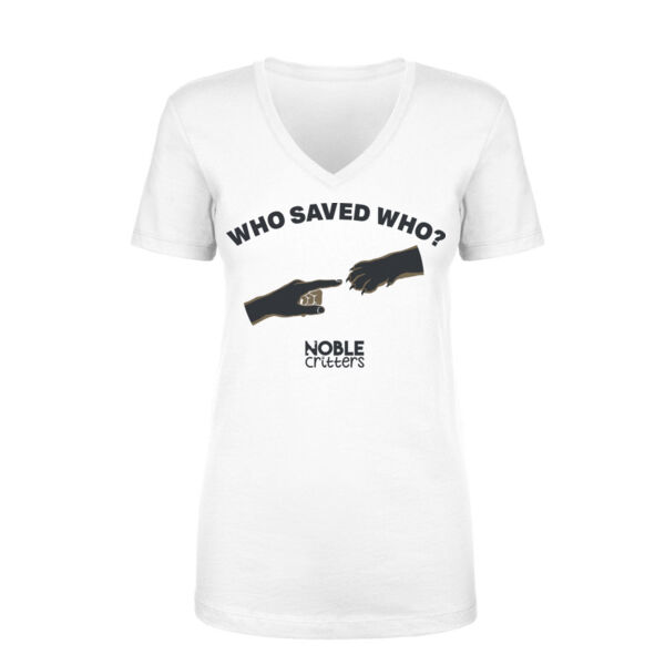 WHO SAVED WHO? - PREMIUM WOMEN'S FITTED S/S VNECK T-SHIRT - $6WDAH5$ Thumbnail