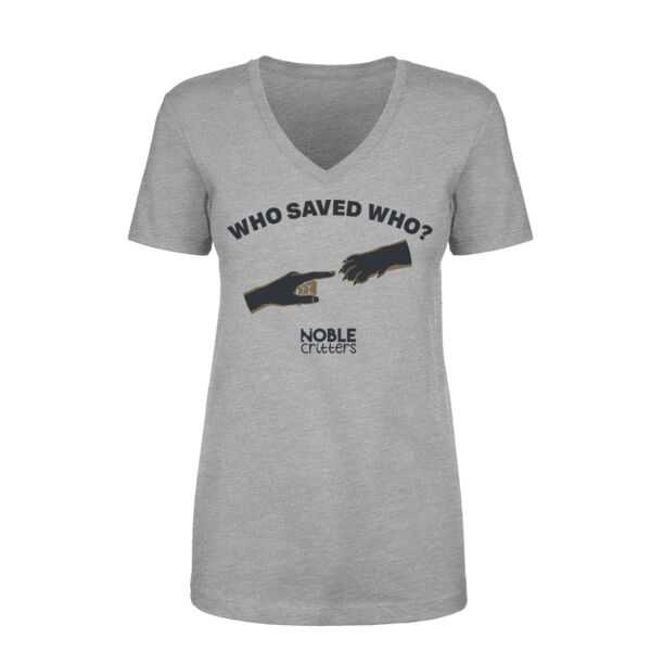 WHO SAVED WHO? - PREMIUM WOMEN'S FITTED S/S VNECK T-SHIRT - $6WDAH5$ Thumbnail