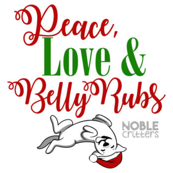 PEACE, LOVE AND BELLY RUBS - PREMIUM WOMEN'S FITTED S/S VNECK TEE - WHITE Design